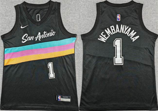 Youth Black San Antonio Spurs #1 Victor Wembanyama 2025 City Edition Stitched Jersey